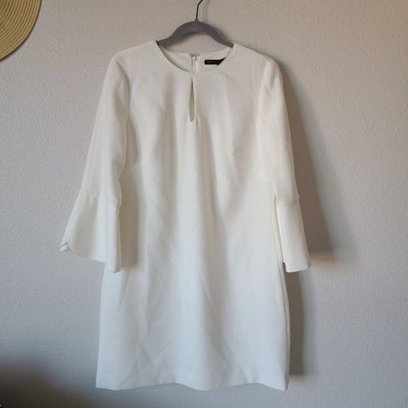 NEW WHBM PETAL-SLEEVE SHIFT DRESS IVORY KEYHOLE LINED WOMENS SIZE 10 $175 - Picture 8 of 9